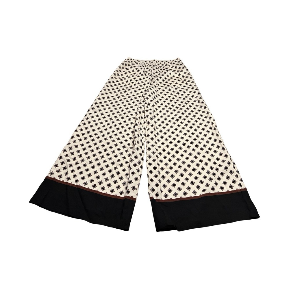 H&M‎ Womens Wide Leg Geometric Print Trousers Cream Black Size M New With Tags